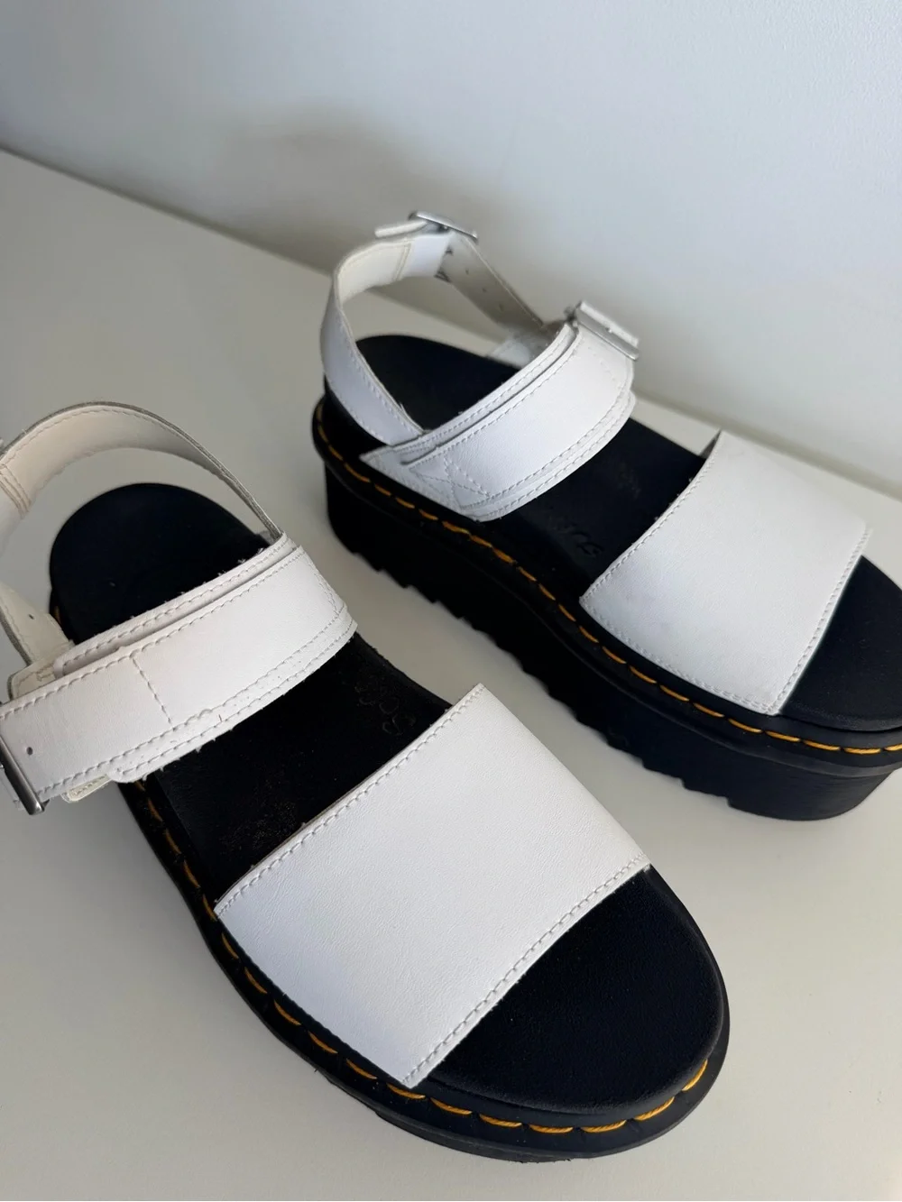 Dr Martens White Platform Leather Sandals with Black Sole